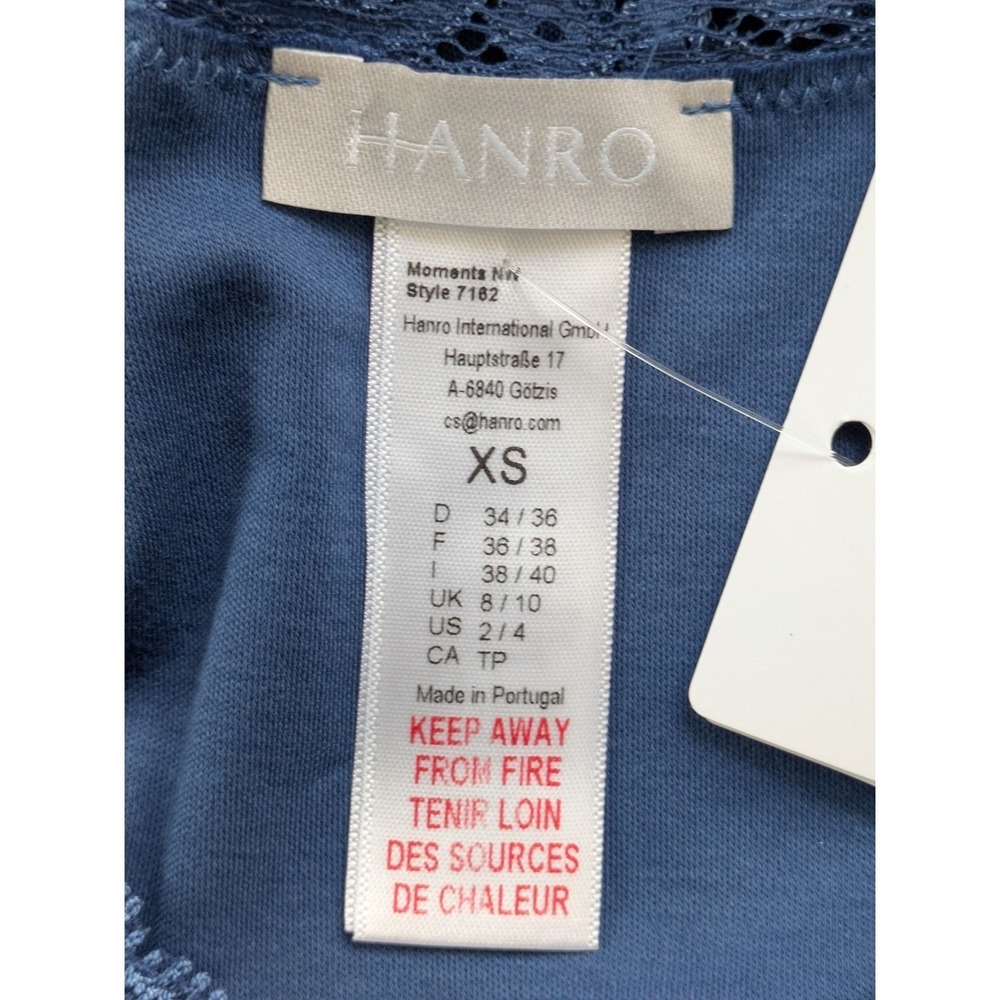 Hanro 77162 Moments Lace Trim Cotton Nightgown Cotton Size XS True Navy NWT $195 - Picture 5 of 7